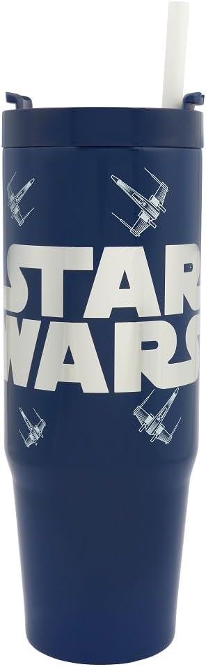 Star Wars Lucas Isolierter Becher mit Strohhalm und Deckel, 900 ml, offizieller Merchandise-Artikel von Polar Gear Vehicles, Reisebecher, doppelwandiger Edelstahlbecher, Isolierbecher