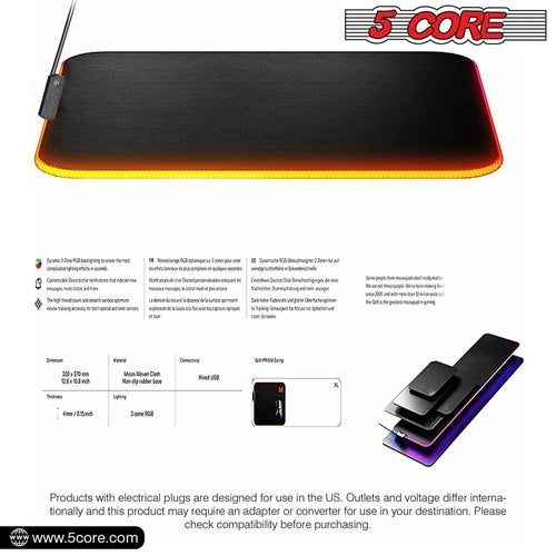 5Core RGB Gaming-Mauspad – 12 Lichteffekte für dein Gaming-Setup