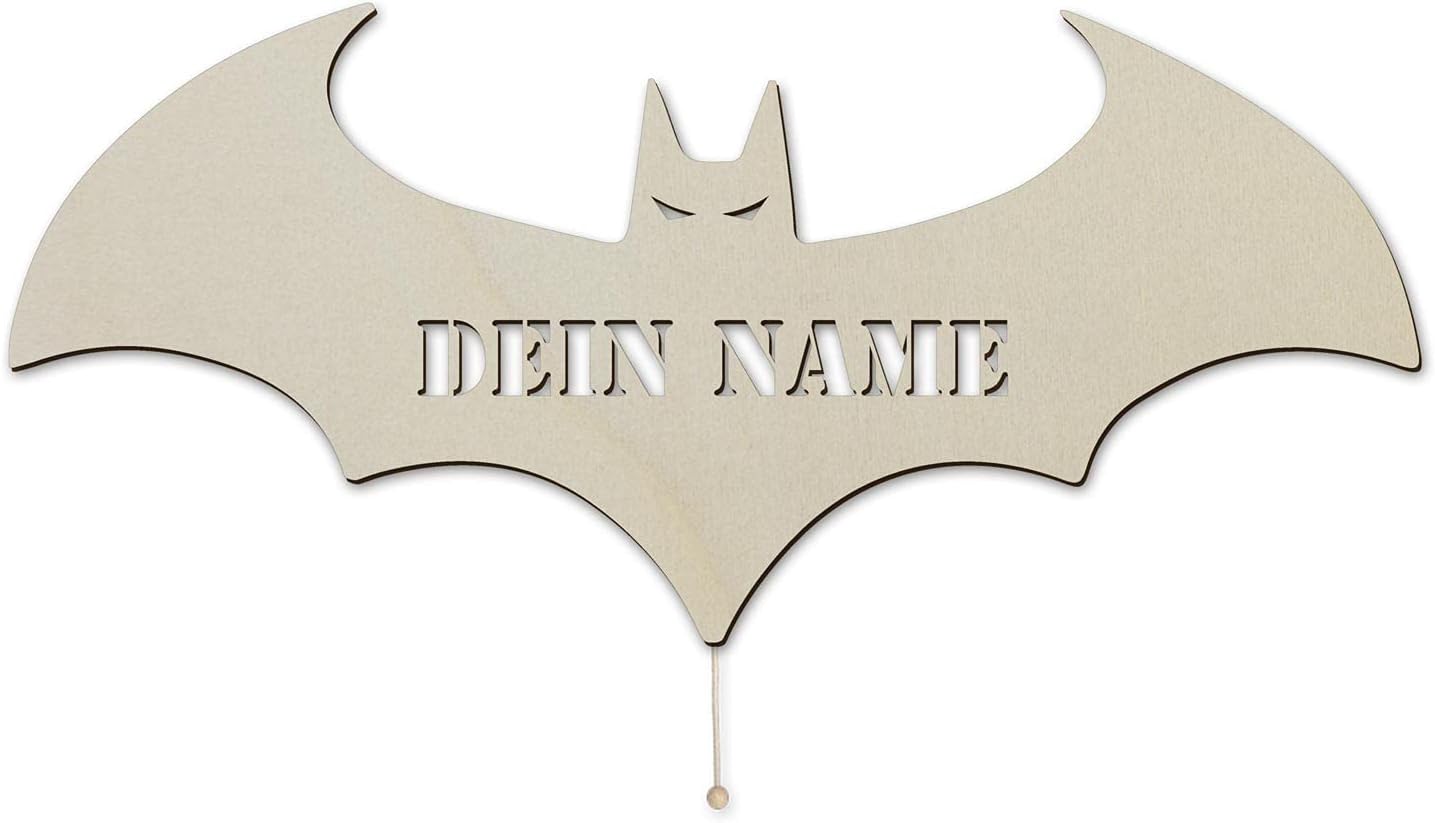 Namofactur® - LED Deko Schlummerlicht Nacht-Licht Fledermaus personalisiert mit Wunsch Namen Lasergravur Wand-Lampe Kinderzimmer Wohnzimmer Geschenk