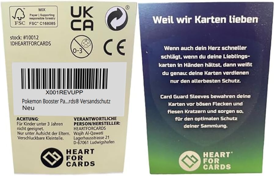 Heartforcards Versandschutz kompatibel mit Booster Packungen + 3 PKM deutsche Packs Originale Mystery Sammelkarten