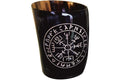 Hornbecher Vegvisir - Gravierter Becher aus Horn - Trinkhorn für Wikinger Met, 1 Stück (1er Pack), Schwarz
