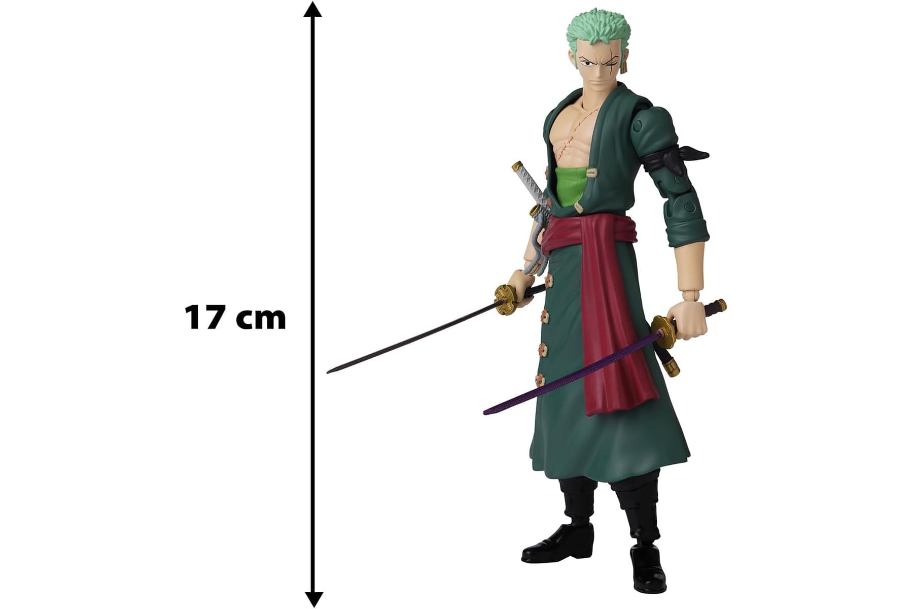BANDAI – Anime Heroes – One Piece Figur – Lorenor Zorro 17 cm Three Sword Style – Offizielle Lizenz One Piece – Bewegliche Manga Figur Zorro 3 Schwerter – Spielzeug für Kinder ab 4 Jahren – 37052