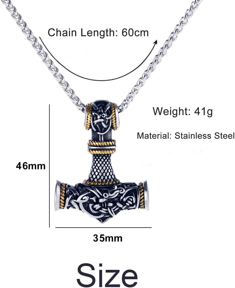 Thor Hammer Anhänger, Wikinger Kette für Herren, Keltischer Knoten, 60cm Kette