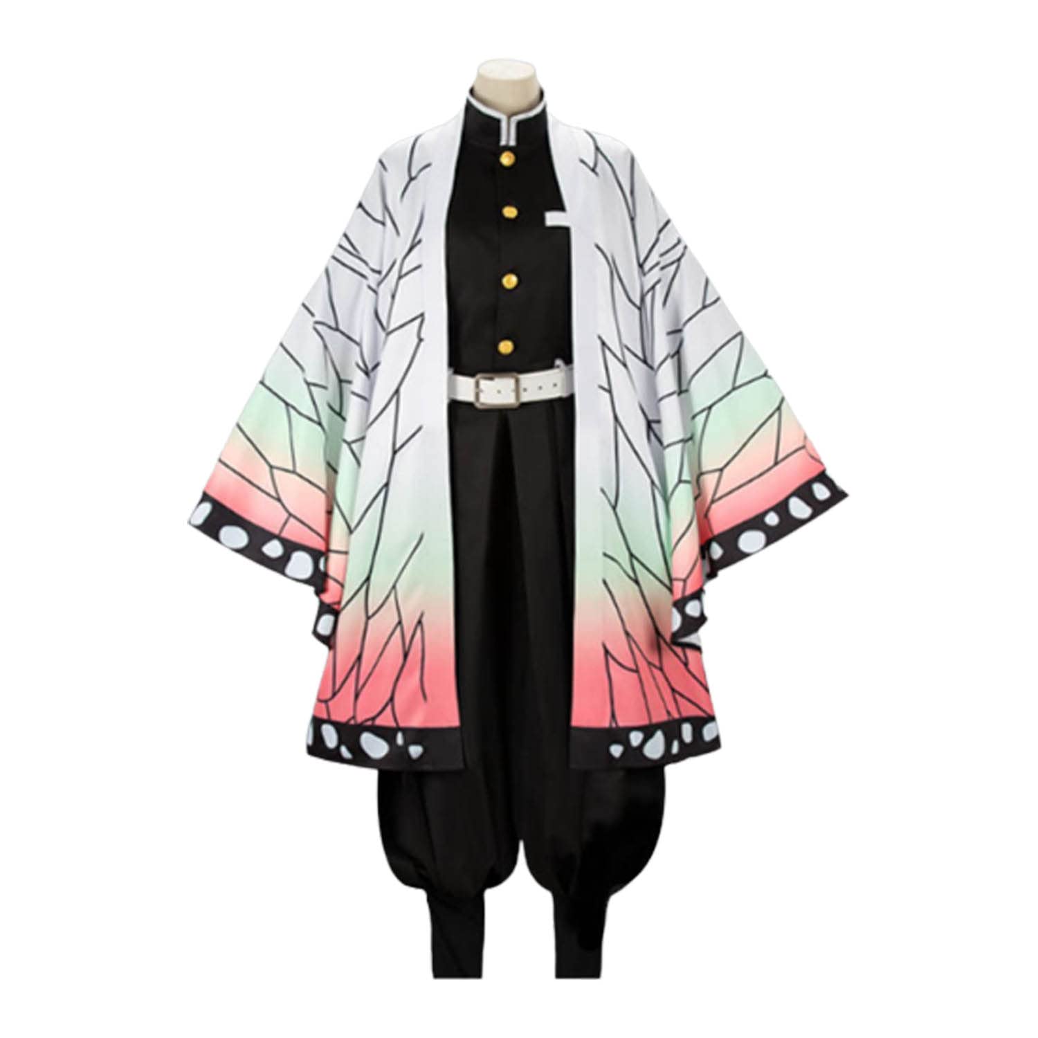 Anime Charakter Kochou Shinobu Cosplay Kostüm Outfit Kanroji Mitsuri Rollenspiel Uniform Komplettes Set Halloween Party Karneval Dress Up Anzug mit Perücke für Frauen
