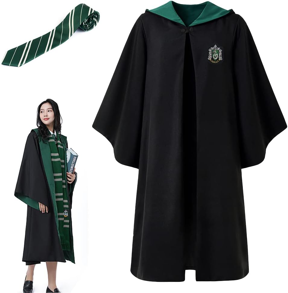 Magier Robe,Magier Uniform,mit Umhang und Krawatte,für Karneval,Halloween,Harry Potter cosplay kostüm (M, grün)