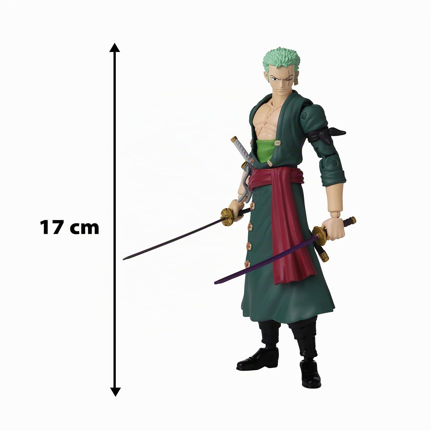 BANDAI – Anime Heroes – One Piece Figur – Lorenor Zorro 17 cm Three Sword Style – Offizielle Lizenz One Piece – Bewegliche Manga Figur Zorro 3 Schwerter – Spielzeug für Kinder ab 4 Jahren – 37052