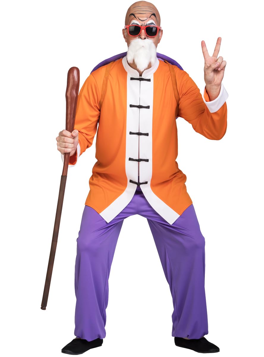 Funidelia Offizielles Meister Roshi Kostüm - Dragon Ball für Herren, Hose, Jacke, Rucksack, Schnurrbart mit Bart, Brille und Glatze - Outfit für Erwachsene für Partys, Karneval und Halloween