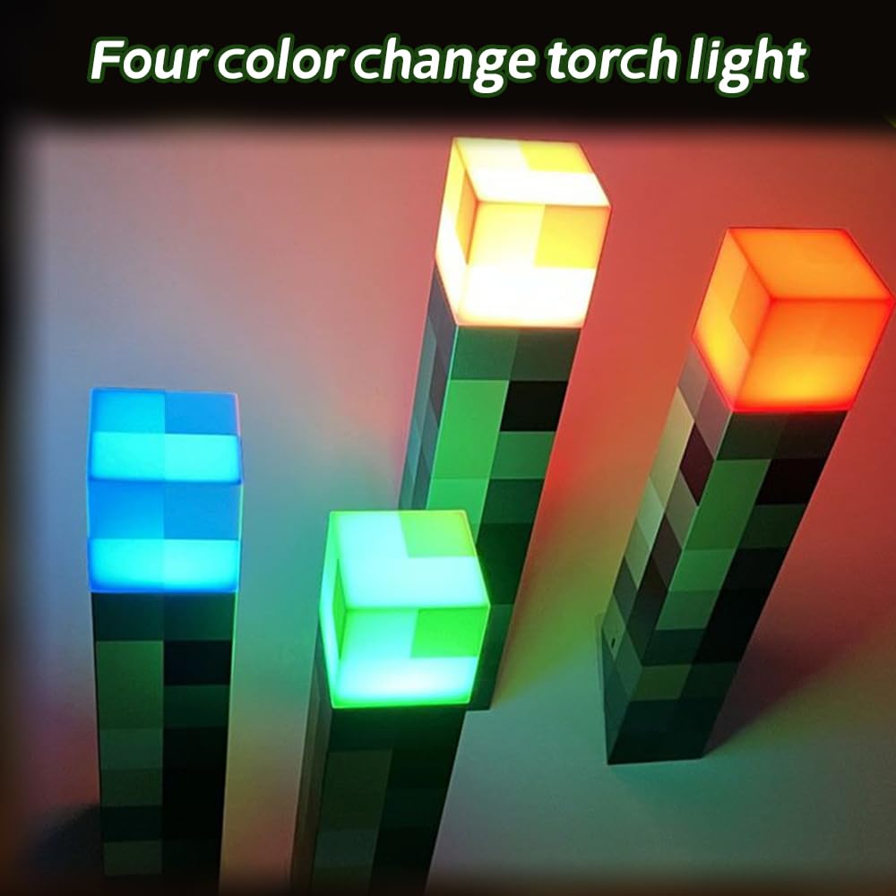 4 Farben Wall Fackel Nachtlicht, 28cm Lampe Fackel Wandlampe, Lampe Fackel beleuchtung mit Sound und Haken, USB wiederaufladbar für 3D Kinderzimmer Gaming Room, Decoration