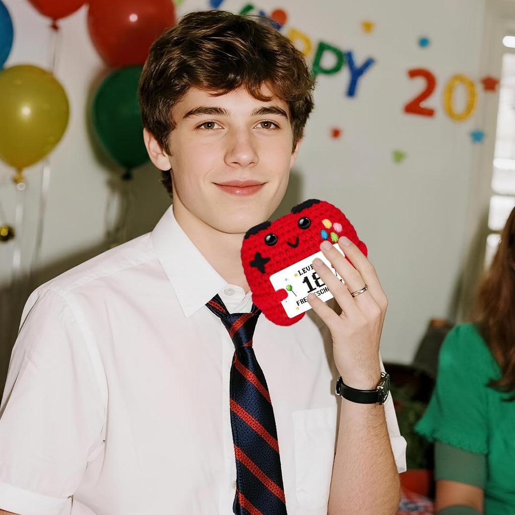 HUKUMA Gehäkelter Gamecontroller, EIN Gamer altert Nicht er levelt, Geschenk zum Geburtstag für Zocker, Pocket Hug Positive Plüsch,Lustige Kleines Geburtstagsgeschenk für Jungen, Nerds und Mädchen