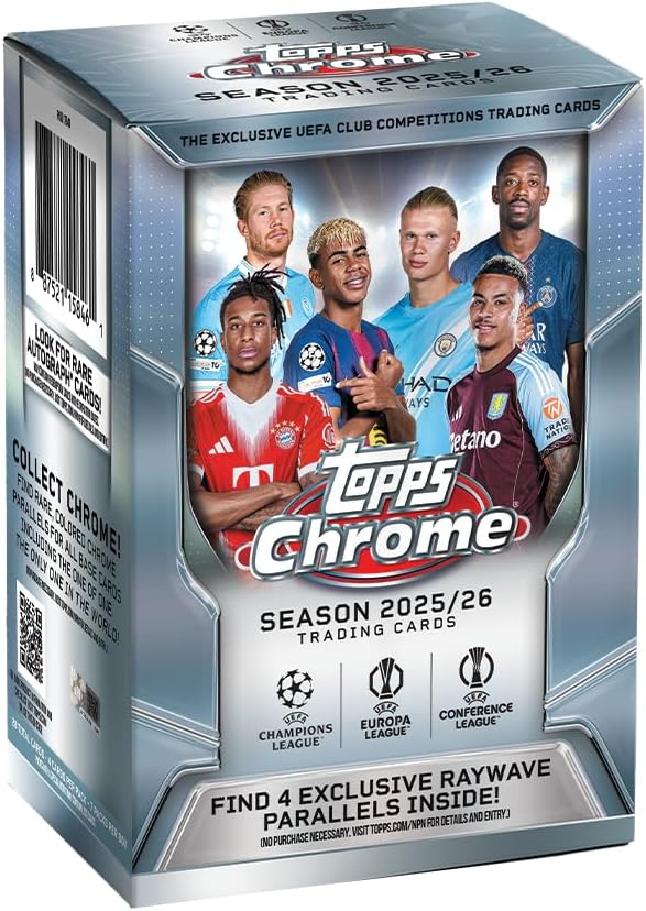 Topps Chrome® UEFA Club Competitions 2025-26 - Value Box (enthält 7 Packungen pro Box, 4 Karten pro Packung)