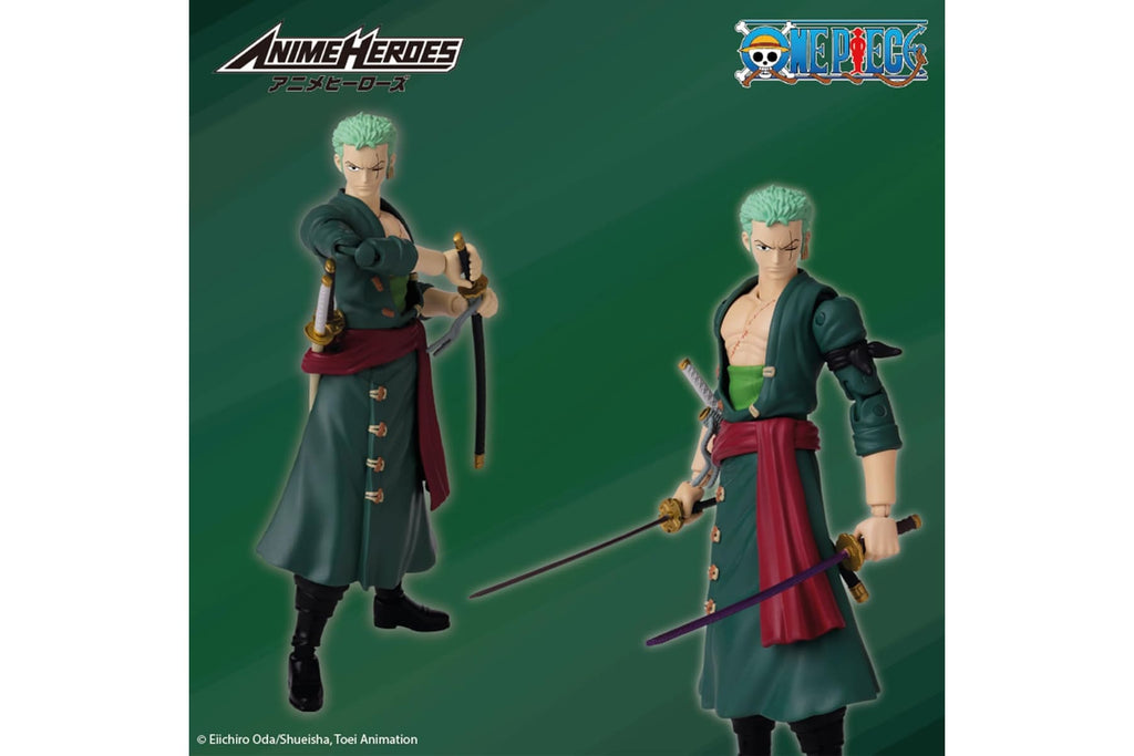 BANDAI – Anime Heroes – One Piece Figur – Lorenor Zorro 17 cm Three Sword Style – Offizielle Lizenz One Piece – Bewegliche Manga Figur Zorro 3 Schwerter – Spielzeug für Kinder ab 4 Jahren – 37052