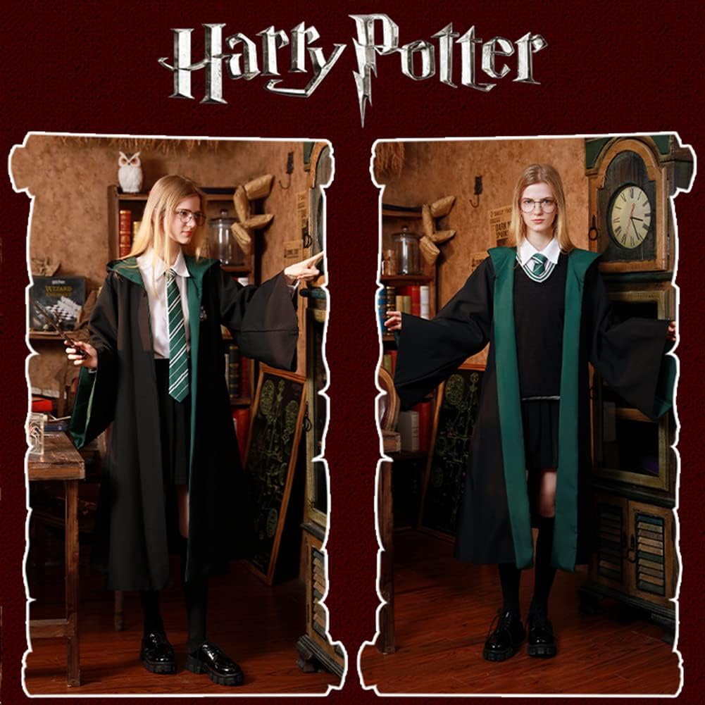 Magier Robe,Magier Uniform,mit Umhang und Krawatte,für Karneval,Halloween,Harry Potter cosplay kostüm (M, grün)