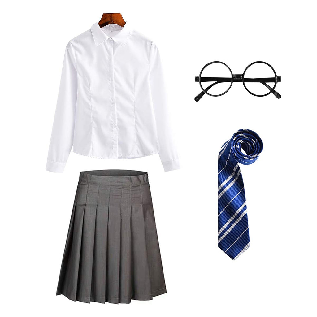 FStory&Winyee Zauberer Set Bluse Rock Weste Krawatte Brille Kostüm Zubehör für Kinder Erwachsene Zubehör Set Striped Tie Gestreifte Krawatte zum Karneval Fasching Halloween
