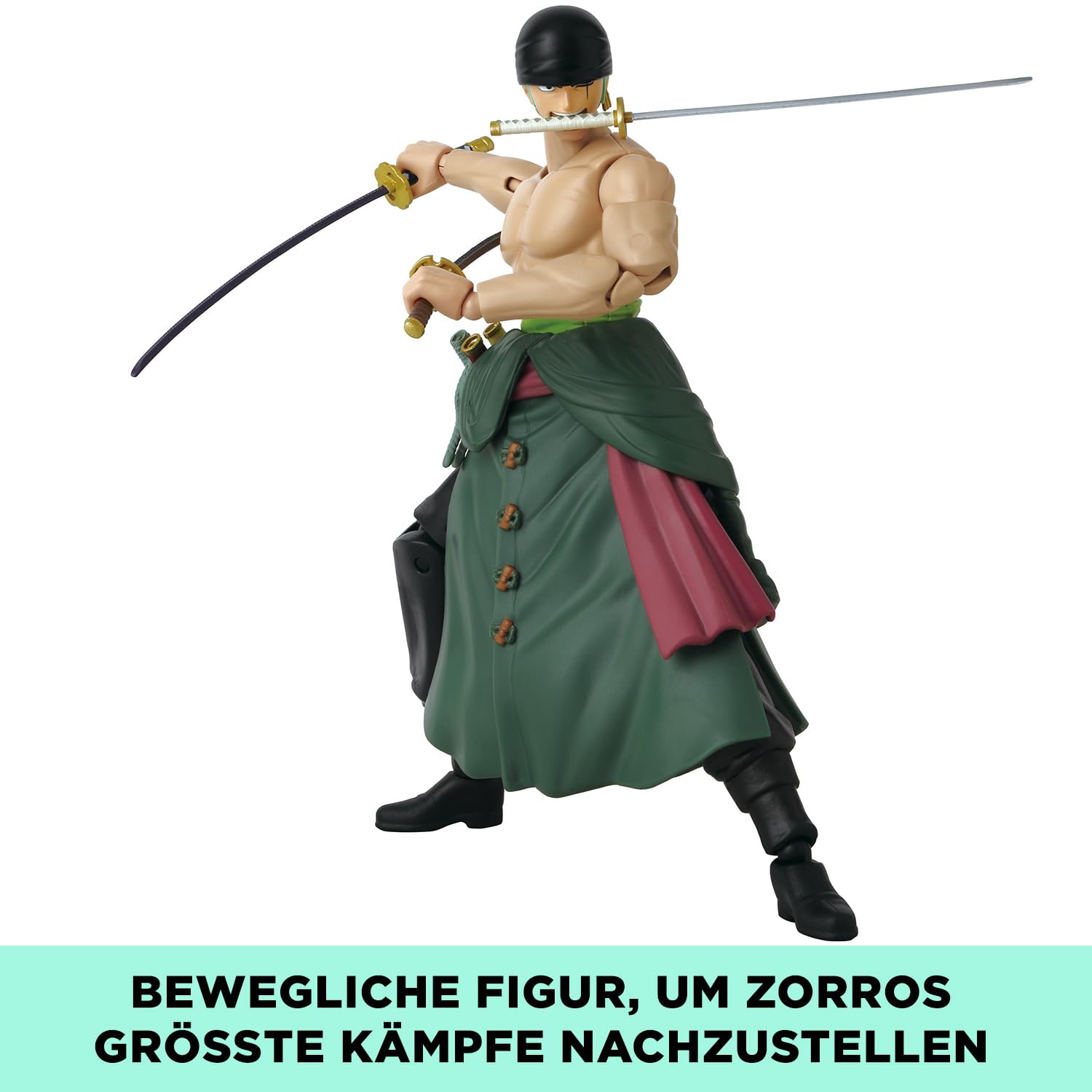 BANDAI – Anime Heroes – One Piece Figur – Lorenor Zorro 17 cm Three Sword Style – Offizielle Lizenz One Piece – Bewegliche Manga Figur Zorro 3 Schwerter – Spielzeug für Kinder ab 4 Jahren – 37052