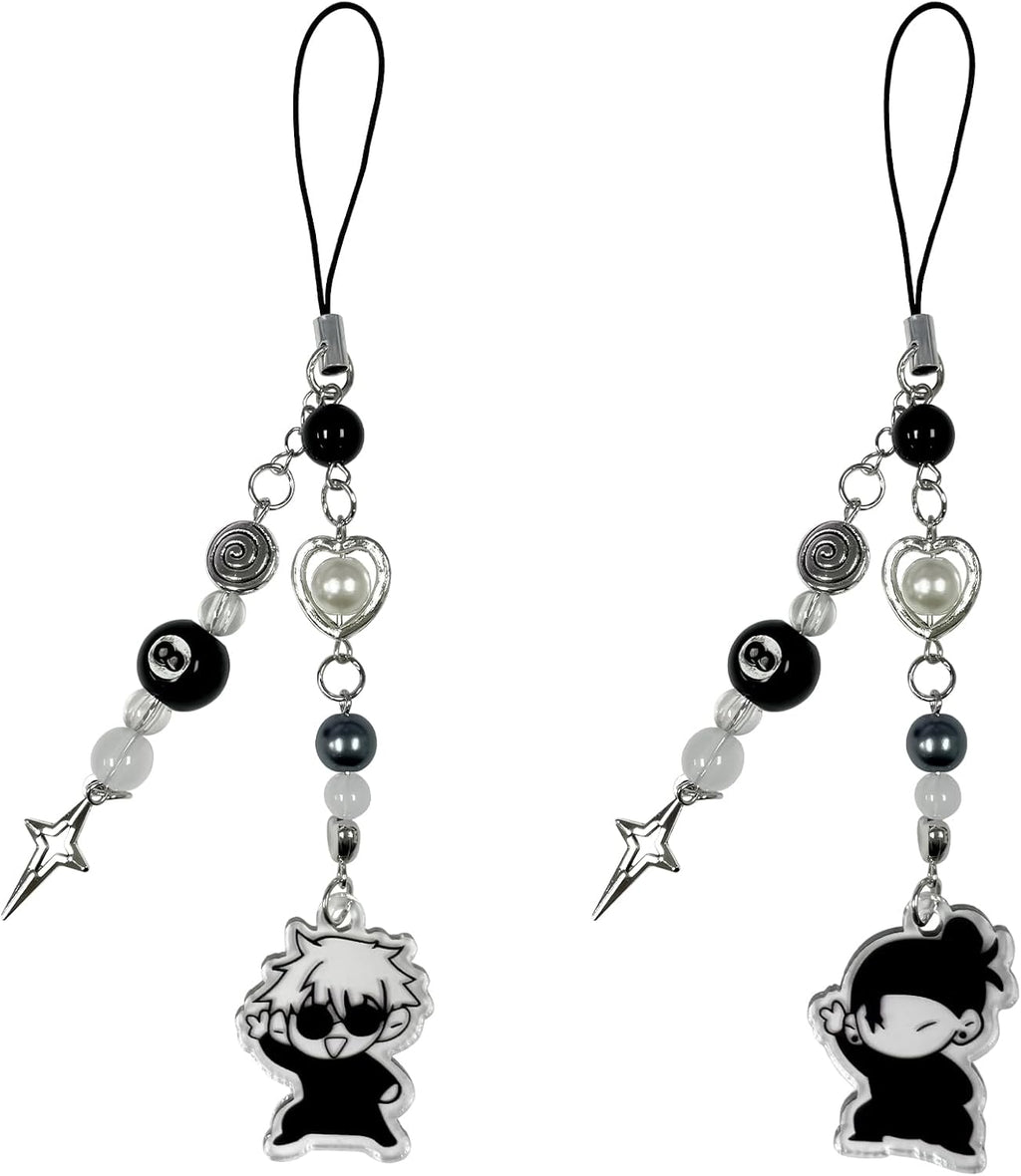 Jujjutsu Kaiisen Schlüsselanhänger, 2 Stück Gojo Satoru Schlüssel Anhänger | Keychain, Schlüsselbund, Anime Merch Accessoire für Schlüssel und Taschen, Schwarz-Weiß mit Sternanhänger