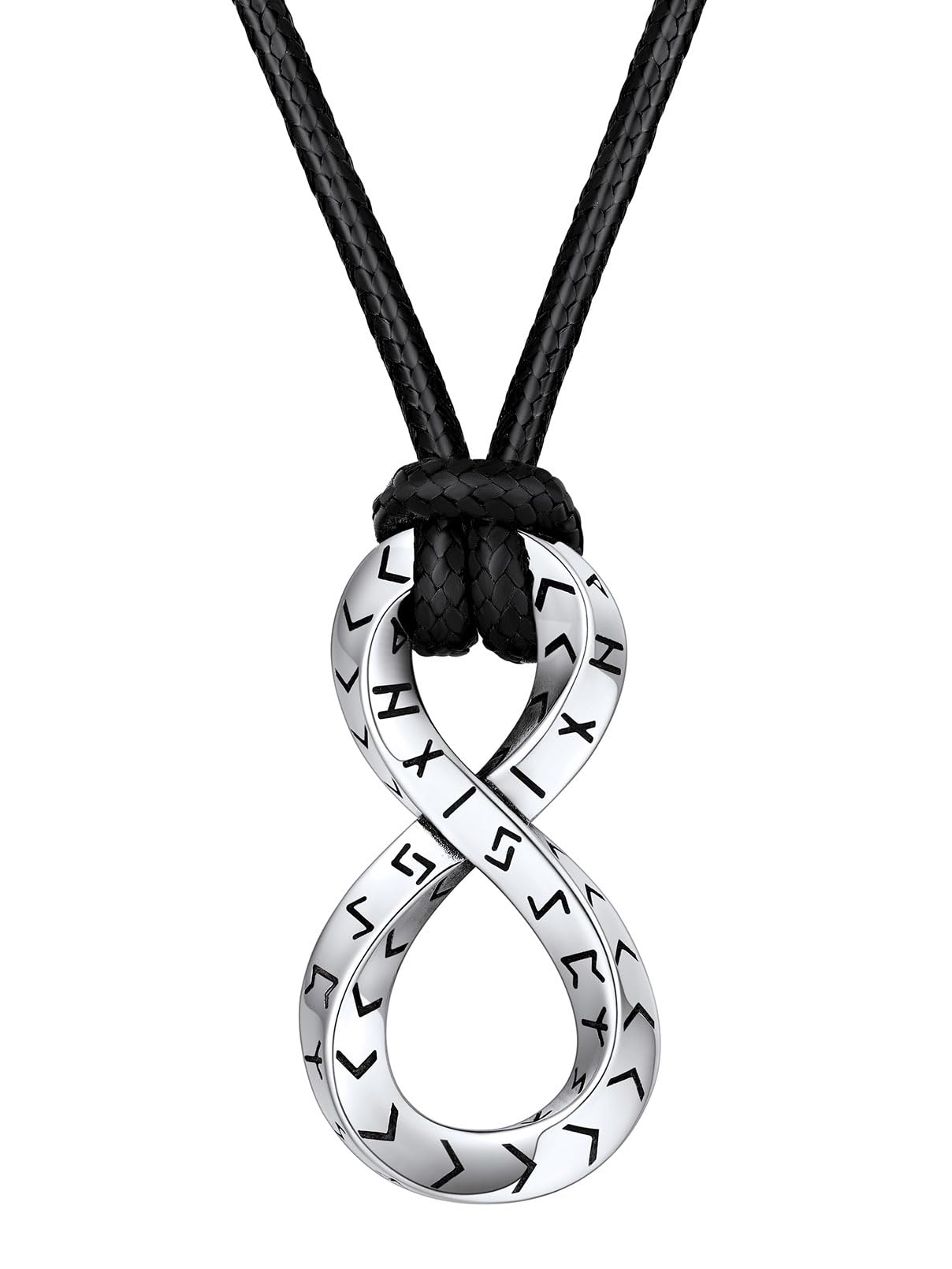 FaithHeart Lederkette Herren Damen Leder Halskette Männer Kette mit Runen Anhänger Edelstahl Lederband mit Mobius Rund/Dreieck/Unendlichkeit Kunstleder Lederhalsband verstellbar Wikinger Schmuck
