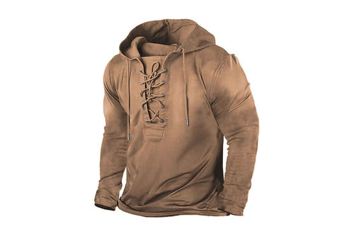 Beotyshow Herren Vintage Hoodie Langarm Shirt Männer Lace Up Hooded Langarmhemd Distressed Casual Outdoor Taktisch Pullover Hemd mit Kapuze
