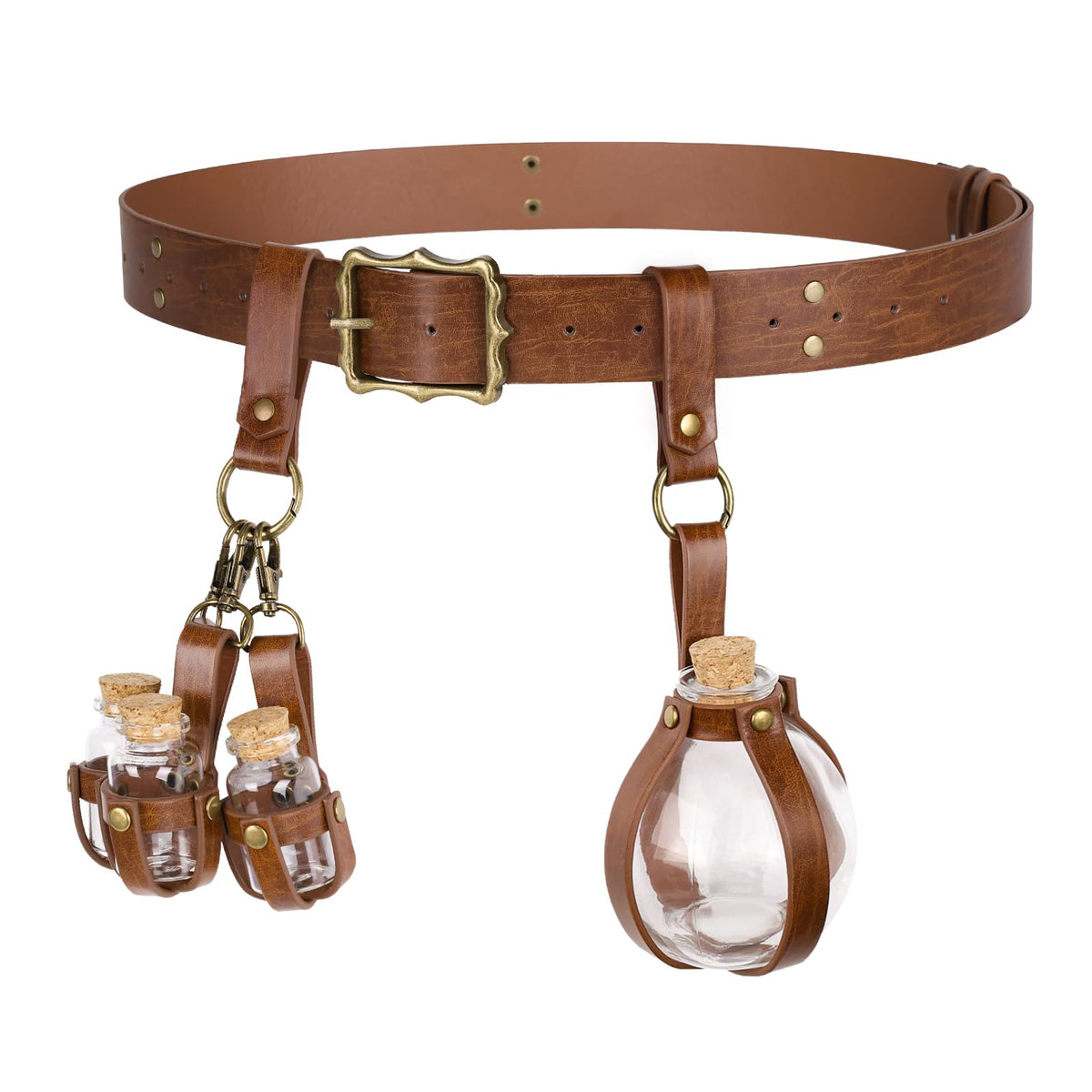 HiiFeuer 3-teiliges Set Mittelalterliche Alchemie Gürtel-Elixierflaschen,Fantasie Verstellbare Glasfläschchen, Hexen & Zauberer Kostüm für Ren Faire