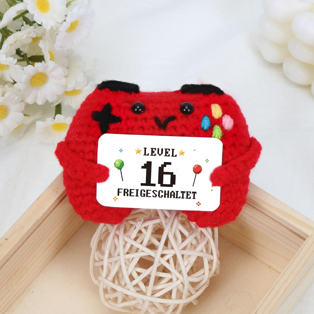 HUKUMA Gehäkelter Gamecontroller, EIN Gamer altert Nicht er levelt, Geschenk zum Geburtstag für Zocker, Pocket Hug Positive Plüsch,Lustige Kleines Geburtstagsgeschenk für Jungen, Nerds und Mädchen