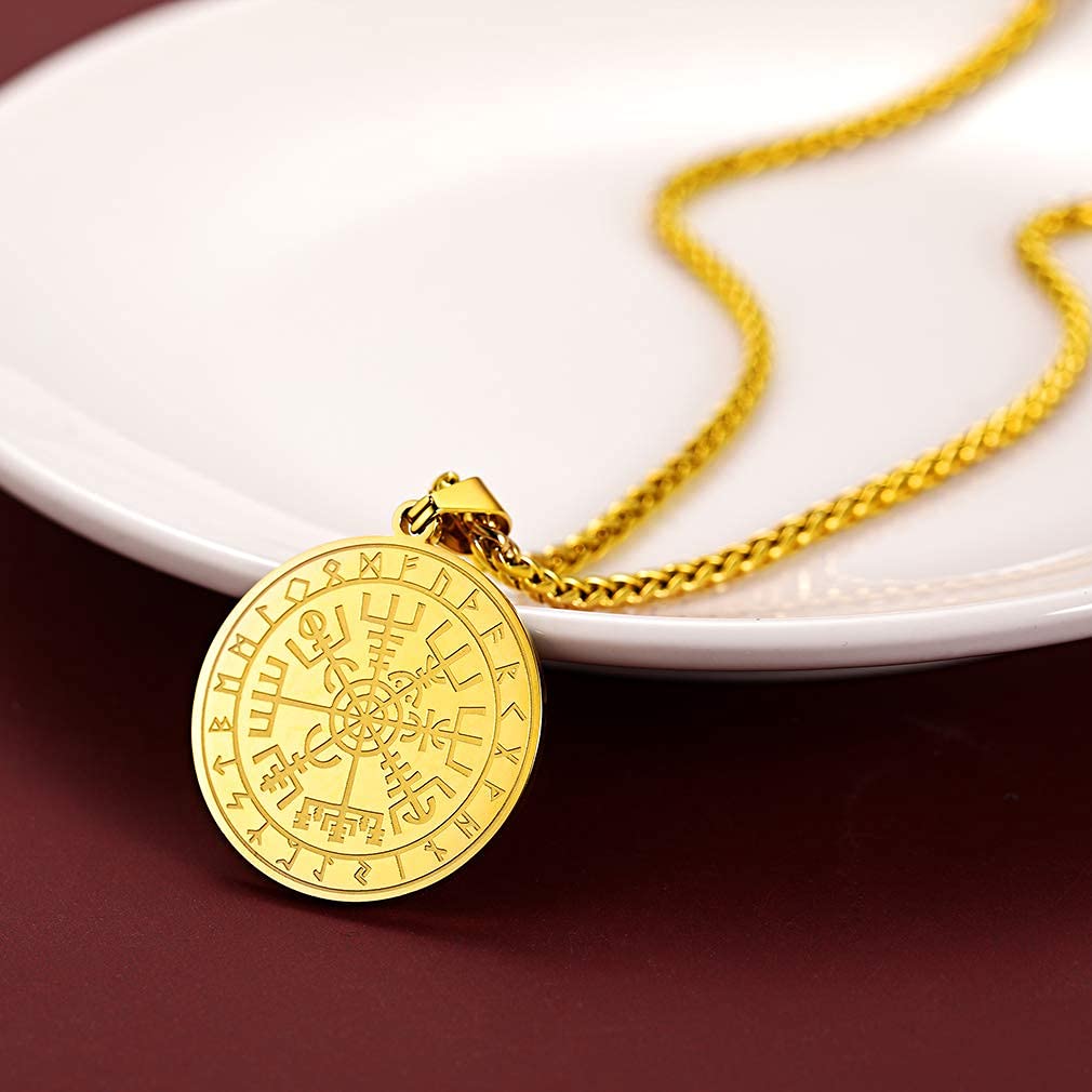 FaithHeart Wikingerhalskette für Herren, Vegvisir-Kompass, Edelstahl, Kette 55 + 5 cm, nordischer Mythologie-Schmuck