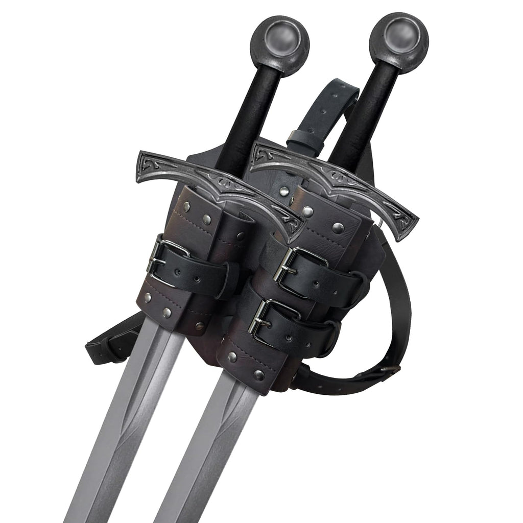 HiiFeuer Mittelalter Kunstleder Doppeltes Rückenschwert Frosch, Vintage Mercenary Verstellbares Schwertholster, Mittelalter Fantasy Rückenschwert Holster für LARP Kostüm
