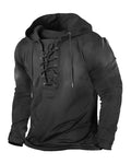 Beotyshow Herren Vintage Hoodie Langarm Shirt Männer Lace Up Hooded Langarmhemd Distressed Casual Outdoor Taktisch Pullover Hemd mit Kapuze