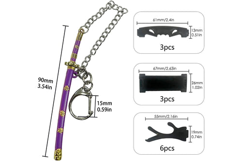 Anime Schlüsselanhänger Set – 3 Mini-Katana (9 cm) Legendäre Samurai-Schwerter – Wado Ichimonji, Sandai Kitetsu, Enma – Anime Merch – Geschenk & Deko