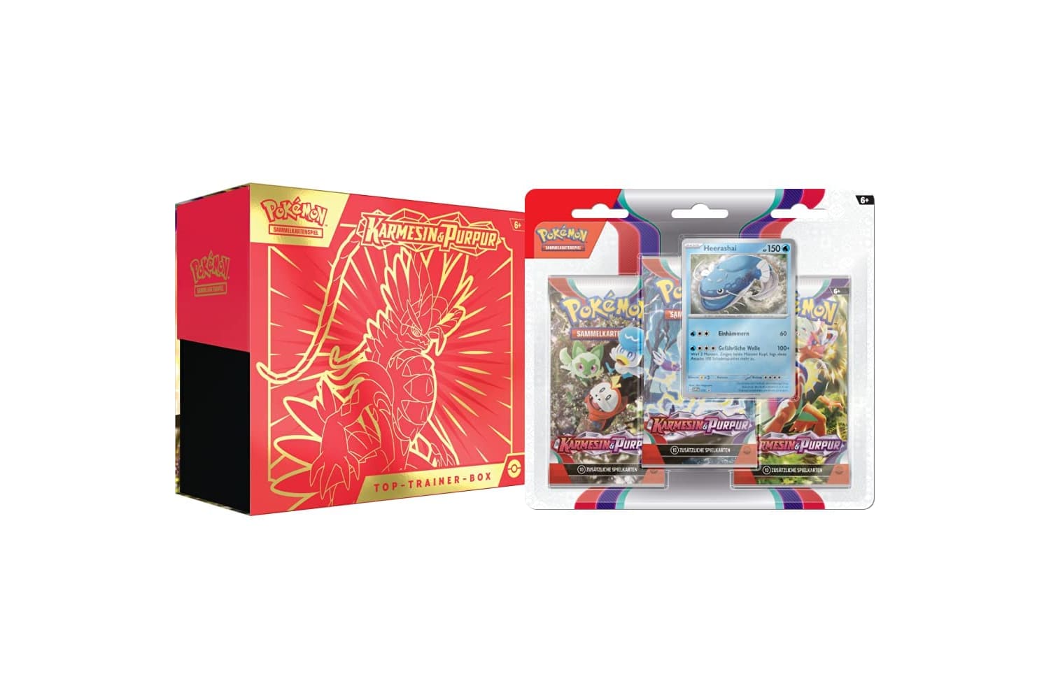 Pokémon-Sammelkartenspiel: Top-Trainer-Box Karmesin & Purpur (Koraidon) (9 Boosterpacks & Premium-Zubehör)