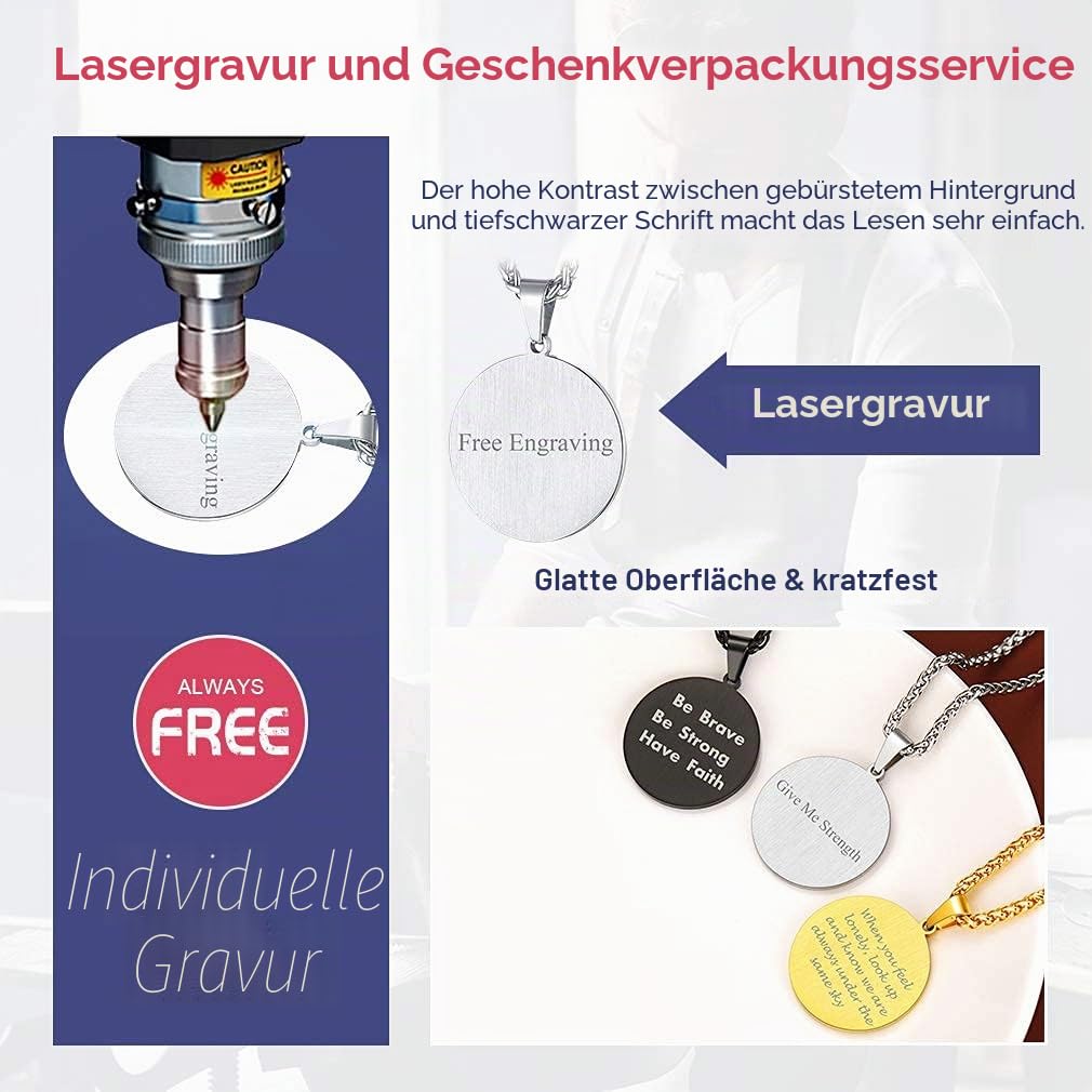 FaithHeart Wikingerhalskette für Herren, Vegvisir-Kompass, Edelstahl, Kette 55 + 5 cm, nordischer Mythologie-Schmuck