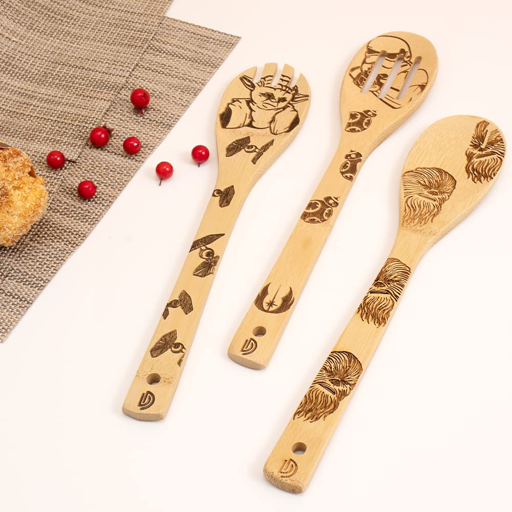 Gravierte Holzlöffel-Set mit 5 – Lustige Harry Geschenke Kochlöffel, Küchenutensilien zum Kochen, Einweihungsgeschenk, Harry Weihnachten Geschenke für Frauen oder Männer (Küche/Deko)