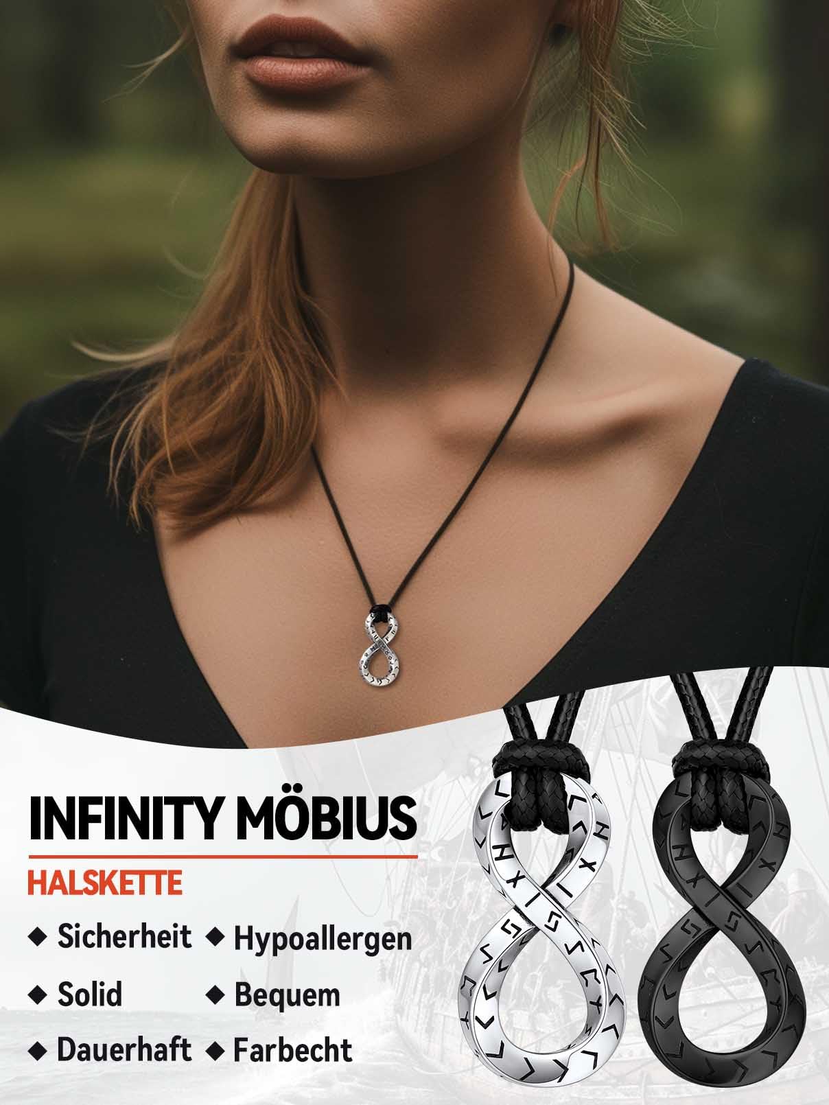 FaithHeart Lederkette Herren Damen Leder Halskette Männer Kette mit Runen Anhänger Edelstahl Lederband mit Mobius Rund/Dreieck/Unendlichkeit Kunstleder Lederhalsband verstellbar Wikinger Schmuck