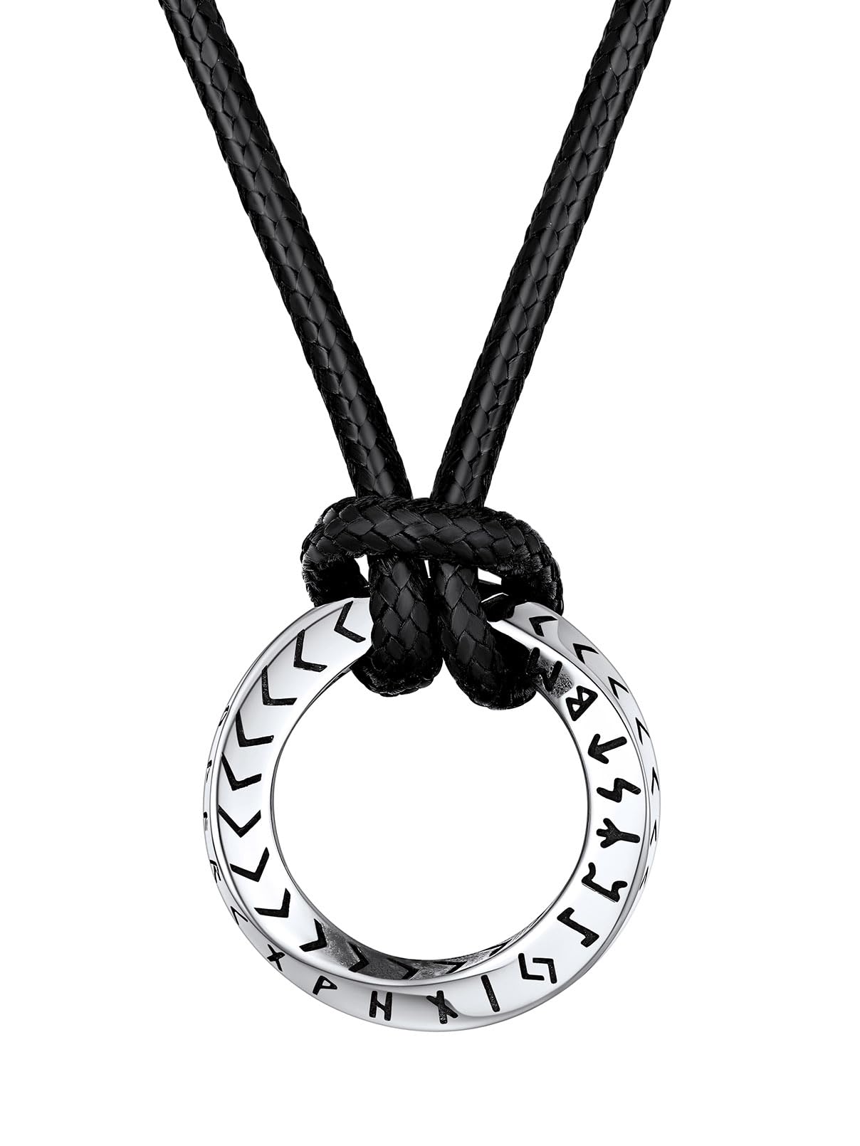 FaithHeart Lederkette Herren Damen Leder Halskette Männer Kette mit Runen Anhänger Edelstahl Lederband mit Mobius Rund/Dreieck/Unendlichkeit Kunstleder Lederhalsband verstellbar Wikinger Schmuck
