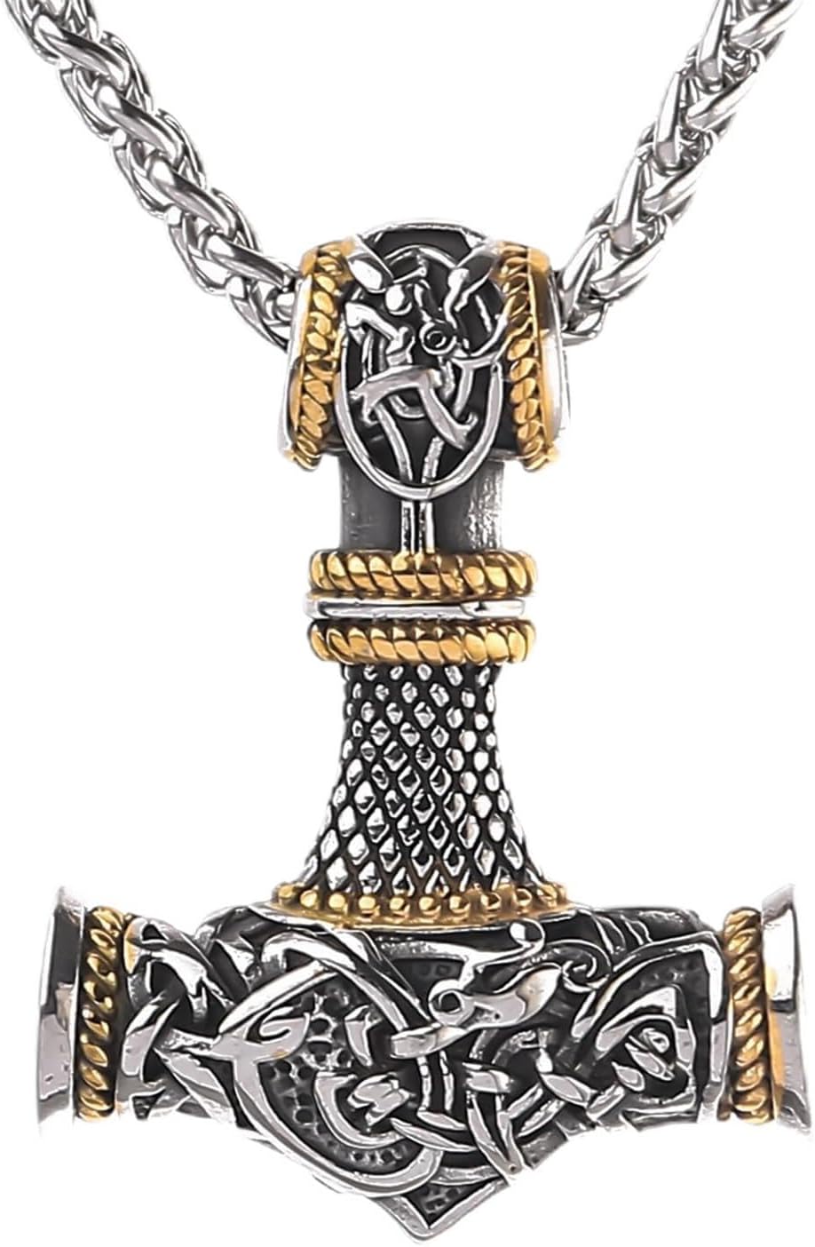 Thor Hammer Anhänger, Wikinger Kette für Herren, Keltischer Knoten, 60cm Kette