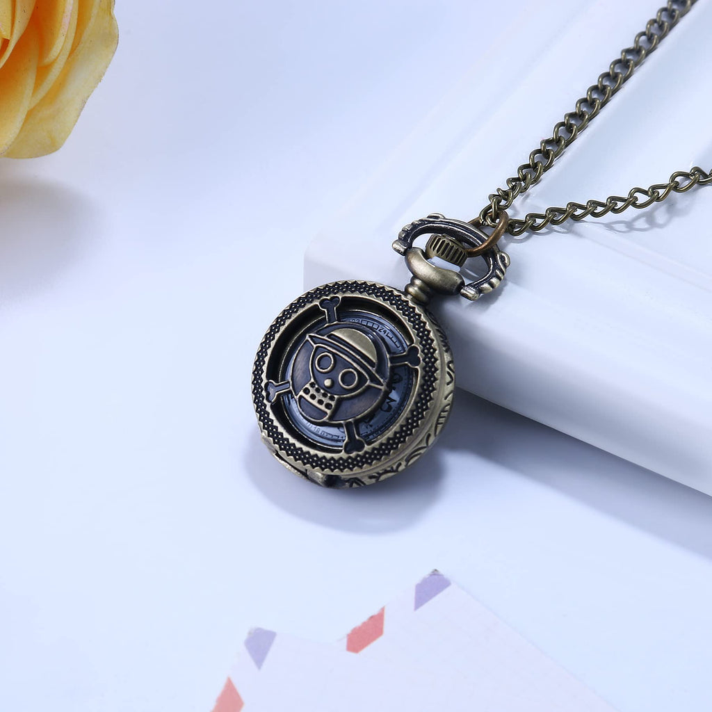 JewelryWe Taschenuhr Herren Damen Vintage: Retro Analog Quarz Kettenuhr Uhr Umhängeuhr mit Halskette Kette Pocket Watch Bronze Unisex Geschenk