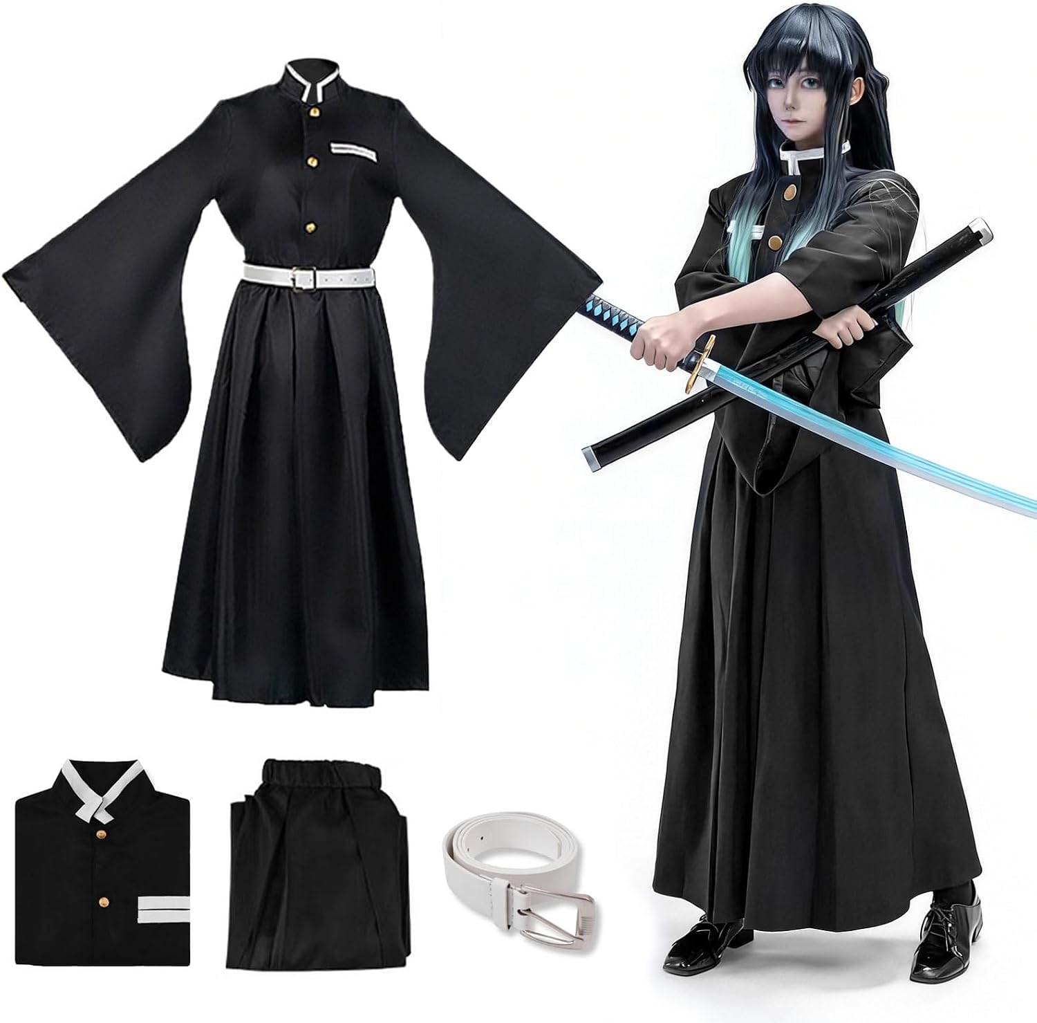 Bocguy Anime Cosplay, Giyuu/Shinobu/Mitsuri/Muichirou/Tanjiro/Nezuko/Zenitsu Anime Kostüm Erwachsene, Animecharakter Kimono Uniform für Karneval Halloween Cosplayparty AnimeConventions