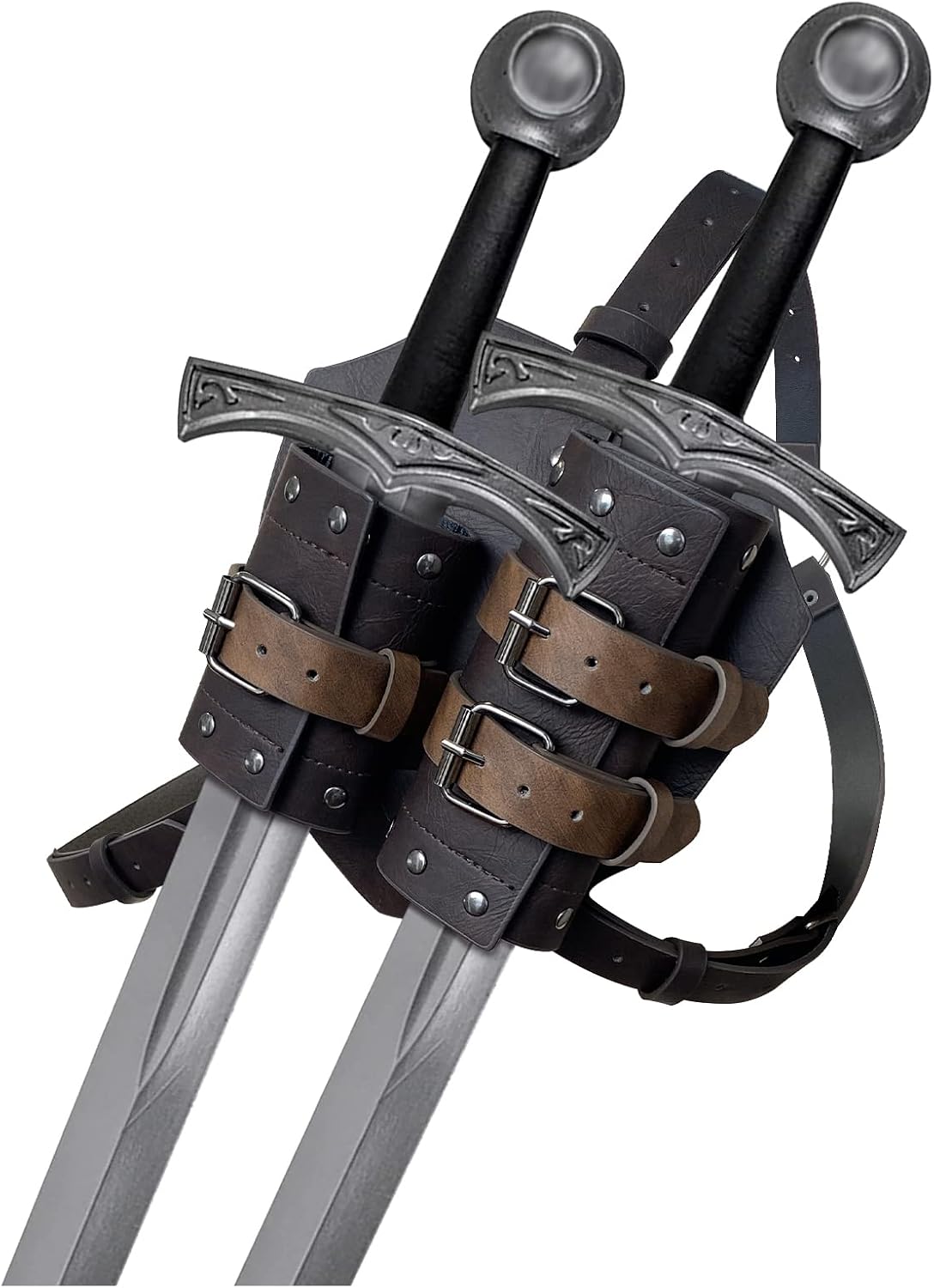 HiiFeuer Mittelalter Kunstleder Doppeltes Rückenschwert Frosch, Vintage Mercenary Verstellbares Schwertholster, Mittelalter Fantasy Rückenschwert Holster für LARP Kostüm
