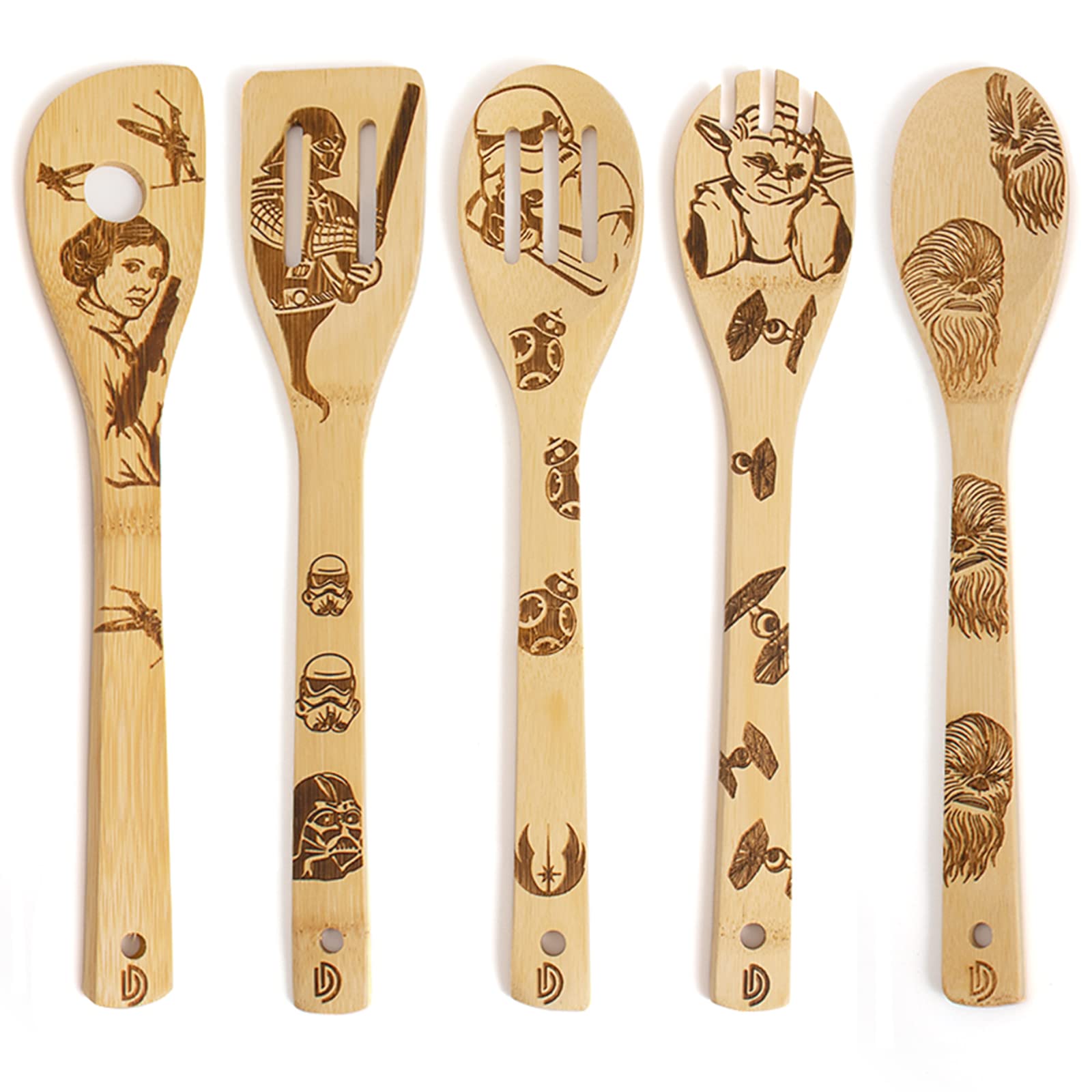 Gravierte Holzlöffel-Set mit 5 – Lustige Harry Geschenke Kochlöffel, Küchenutensilien zum Kochen, Einweihungsgeschenk, Harry Weihnachten Geschenke für Frauen oder Männer (Küche/Deko)