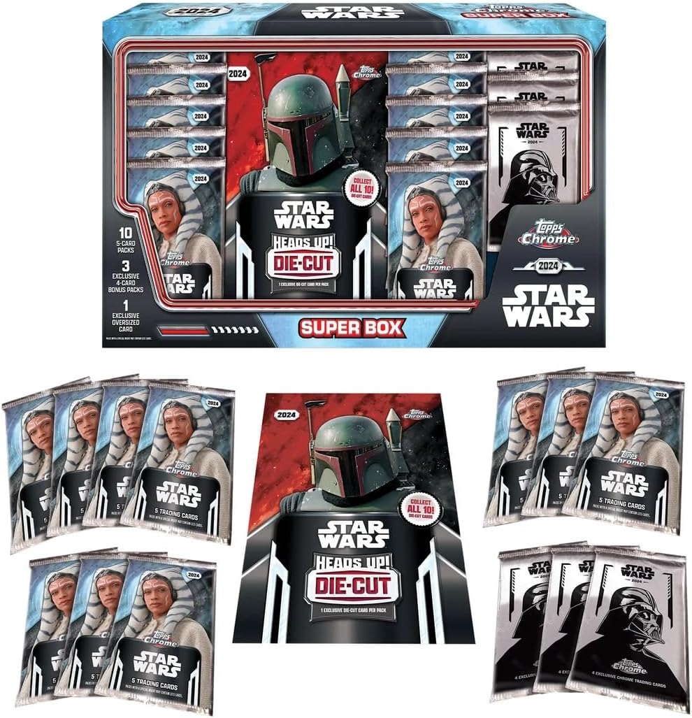 2024 Topps Chrome Star Wars Super Box - 10 Packungen + 3 Bonuspacks + exklusive übergroße Karte