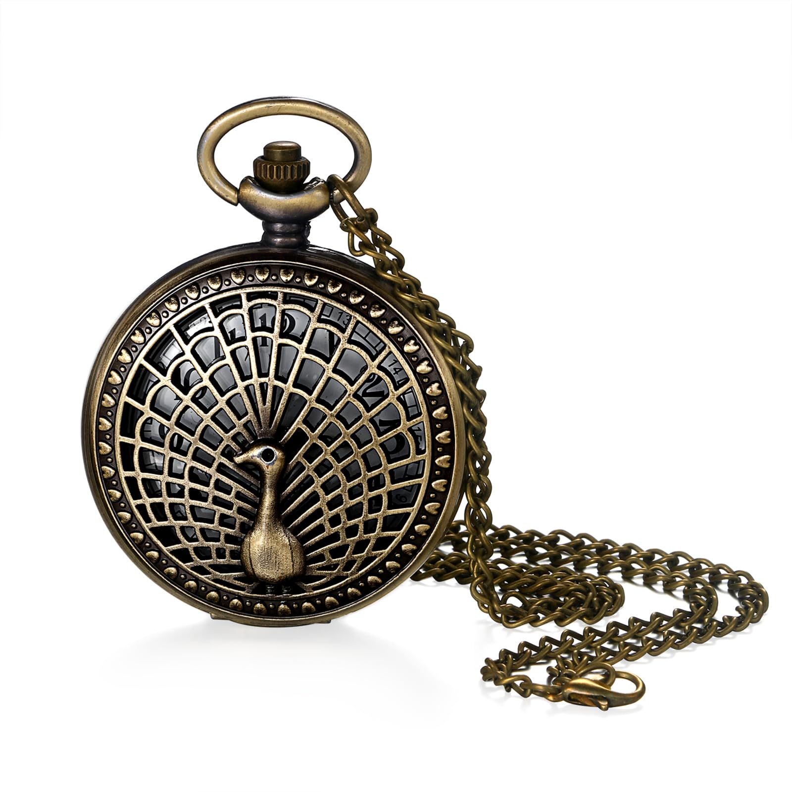 JewelryWe Taschenuhr Herren Damen Vintage: Retro Analog Quarz Kettenuhr Uhr Umhängeuhr mit Halskette Kette Pocket Watch Bronze Unisex Geschenk