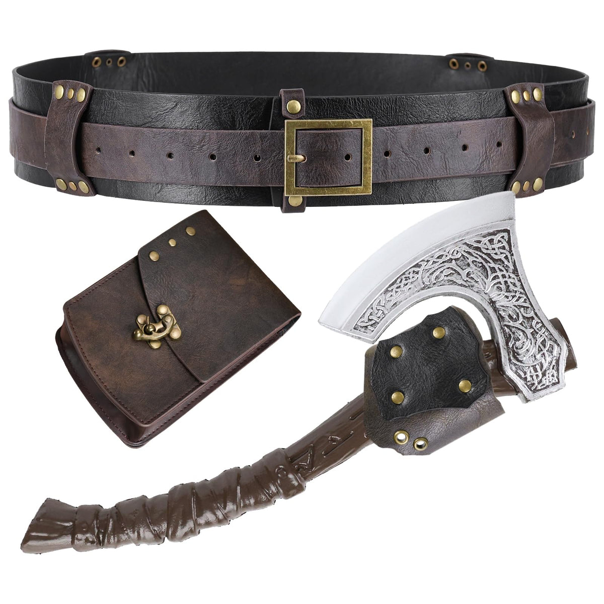 HiiFeuer 4Pcs Piratenkostüm für Herren mit Renaissance-Gürtel, mittelalterlicher Tasche, Attrappen-Dolch und Schwertscheide für Mittelalterfest und LARP