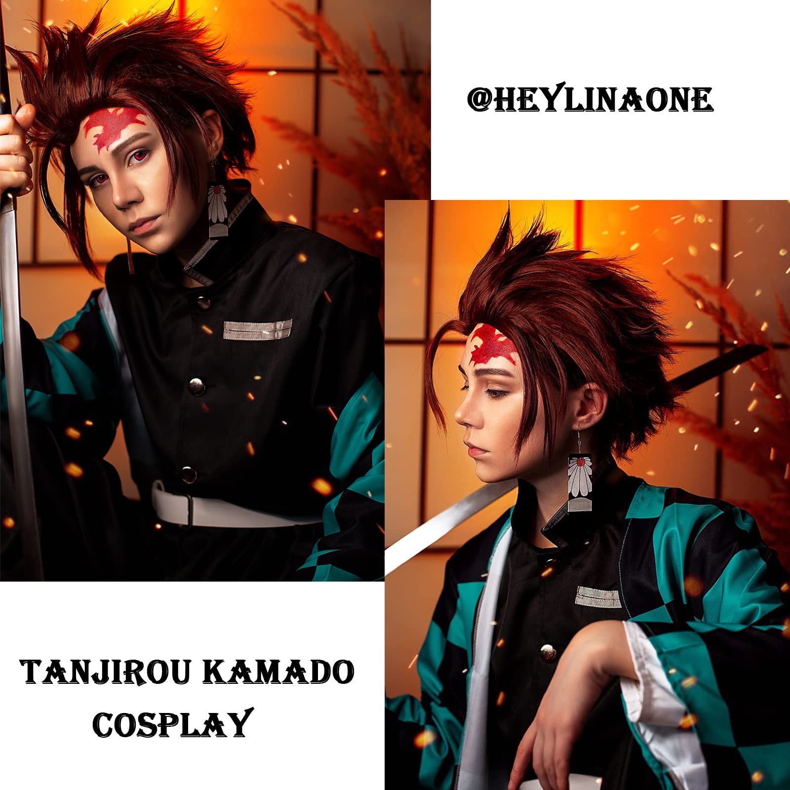 Fiamll Tanjirou Zenitsu Giyuu Cosplay Kostüm für Japanischer Anime Kimono demon cosplay Outfit Halloween Kostüm