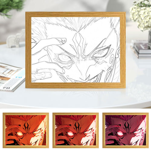 Bocguy Japanischer Anime Juju inspirierte beleuchtete Gemälde, LED Wandkunst Dekor,Jujutsu Kaisen Manga, LED Desktop-Rahmen für Heimdekoration,Kreatives Schlafzimmer und Geschenk