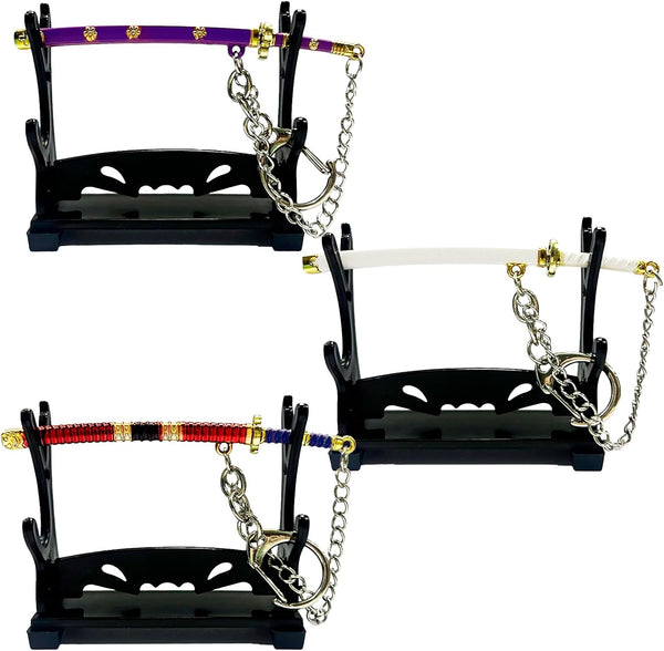Anime Schlüsselanhänger Set – 3 Mini-Katana (9 cm) Legendäre Samurai-Schwerter – Wado Ichimonji, Sandai Kitetsu, Enma – Anime Merch – Geschenk & Deko