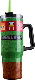 Minecraft Trinkbecher mit Deckel und Strohhalm 940ml, Thermobecher mit Henkel Doppelwandig Isoliert, Hält 17h Kalt, 8h Heiß & 45h Eisgekühlt
