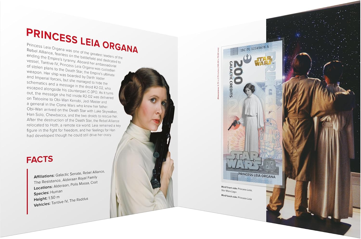 Star Wars Sammlerbanknote – Princess Leia Collectible Note – Limitierte Edition – mit goldenem Hologramm und UV-Effekten – Kein Spielzeug