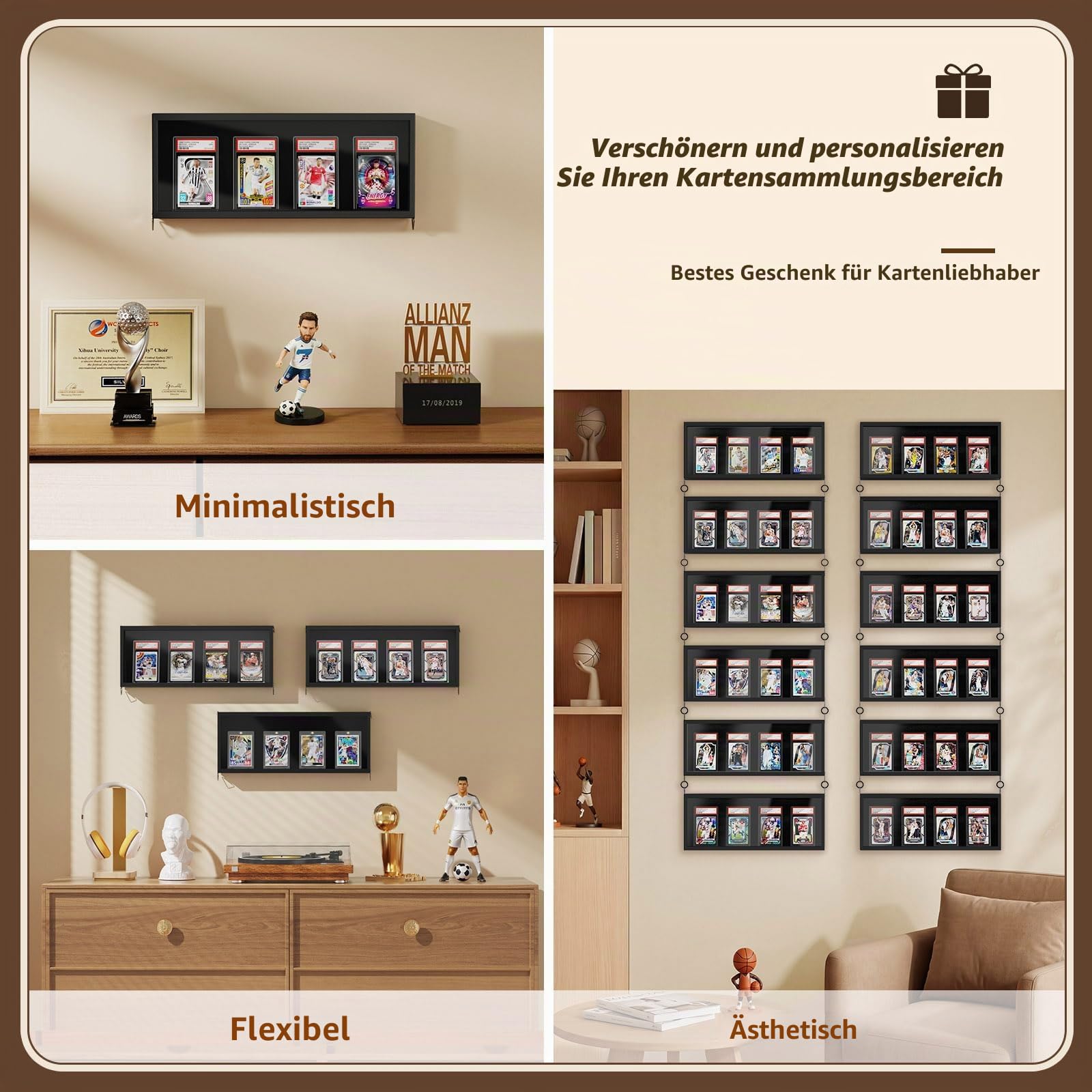 Sammelkarten Display Rahmen Wandmontage, 1er Pack Holz Sportkarten-Vitrine mit Transparent HD, Kartenrahmen Display für Sportkarten & Sammelkarten (Schwarz)