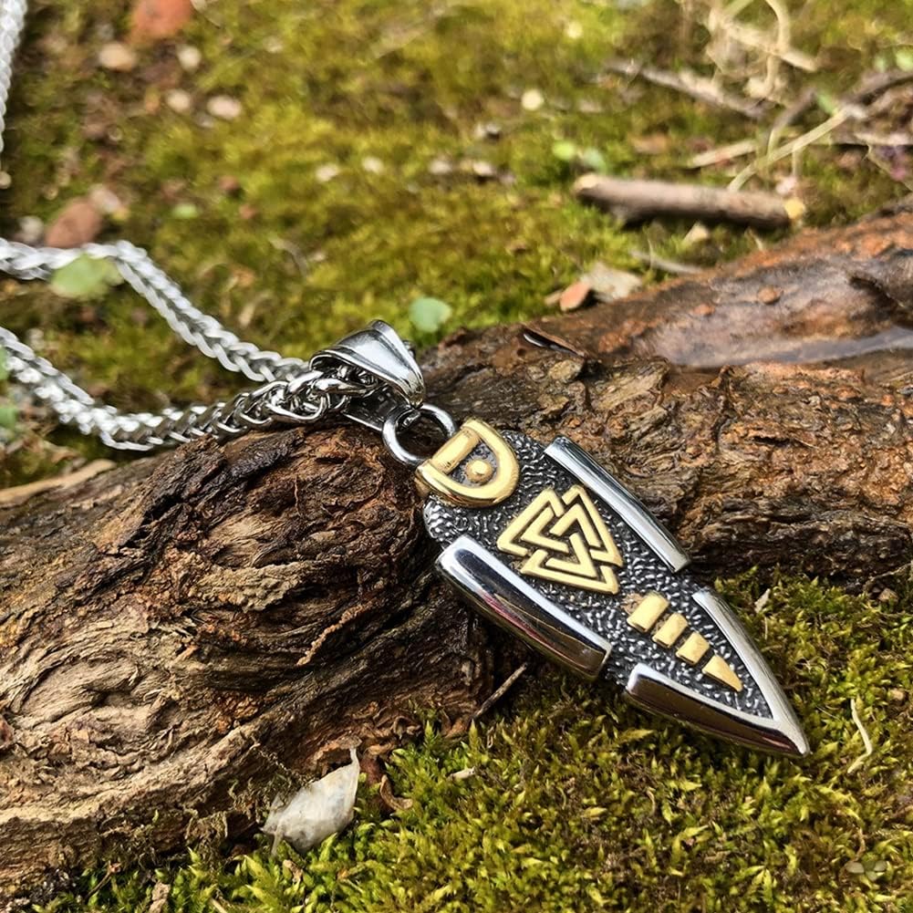 Nordische Mythologie Odins Speer Halskette – Gungnir Pfeilspitzen Anhänger Aus Edelstahl Für Herren – Vintage Mittelalterliches Valknut Symbol Amulett Isländischer Schmuck
