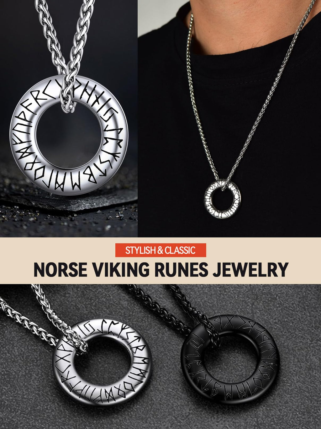 FaithHeart Lederkette Herren Damen Leder Halskette Männer Kette mit Runen Anhänger Edelstahl Lederband mit Mobius Rund/Dreieck/Unendlichkeit Kunstleder Lederhalsband verstellbar Wikinger Schmuck