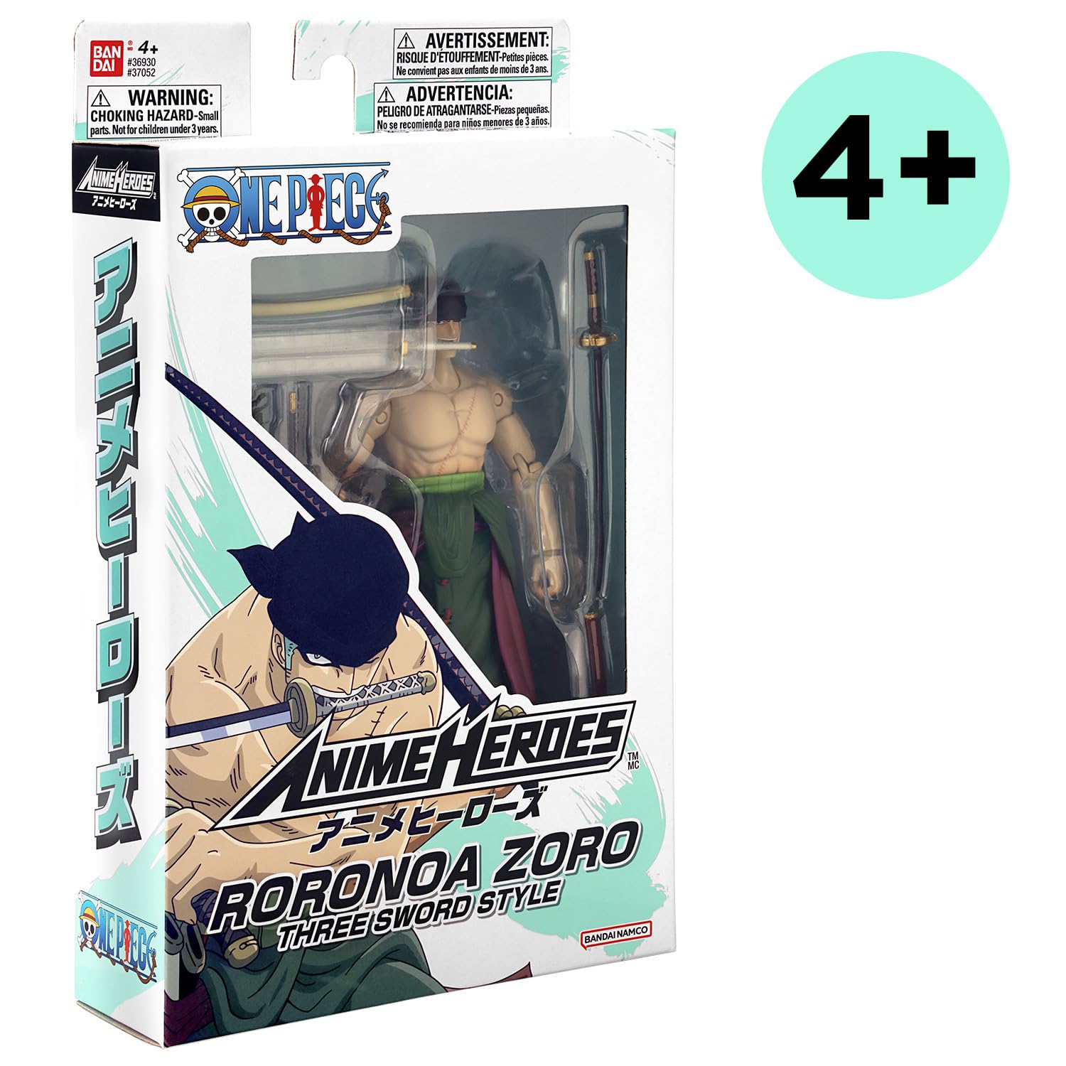 BANDAI – Anime Heroes – One Piece Figur – Lorenor Zorro 17 cm Three Sword Style – Offizielle Lizenz One Piece – Bewegliche Manga Figur Zorro 3 Schwerter – Spielzeug für Kinder ab 4 Jahren – 37052