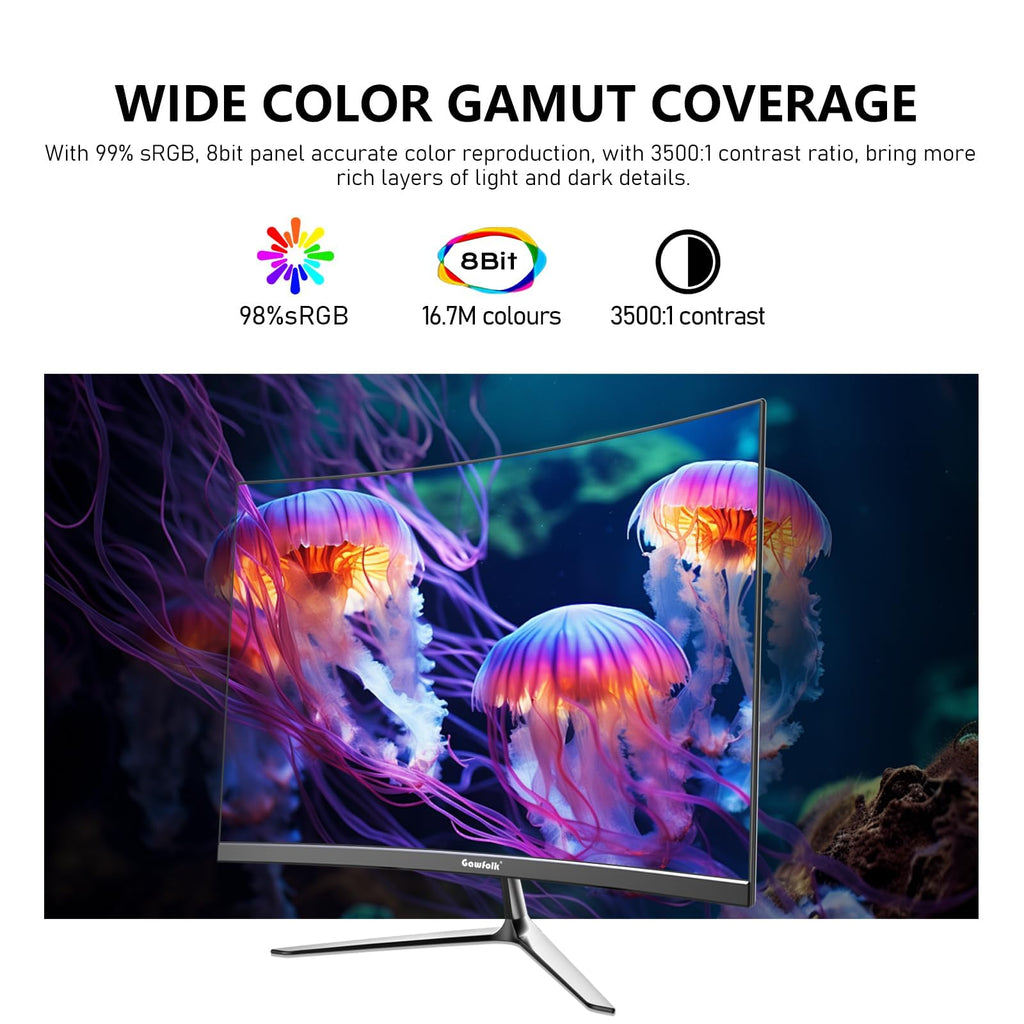 Gawfolk UltraWide Monitor 34 Zoll IPS, Gaming PC Bildschirm 120Hz DFHD(2560×1080P), 21:9 Rahmenloses Computerbildschirm mit FreeSync, HDMI, DisplayPort, VESA 75 * 75mm, Schwarz